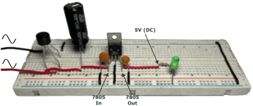 Linear power supply on a breadboard